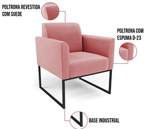 Kit 2 Poltronas Base Industrial Preto Marisa Suede Rosê D03 - D'Rossi
