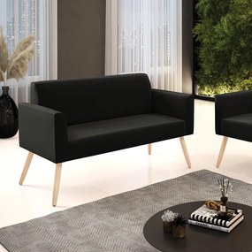 Sofá Namoradeira Pés Palito Natural Marisa Suede D03 - D'Rossi - Preto