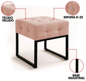 Poltrona Sala e Puff Decorativo Industrial Elisa Veludo D03 - D'Rossi - Rose