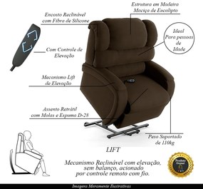 Poltrona do Papai Sala de Cinema Reclinável Kylie Elevação Lift Elétrico Veludo Marrom G23