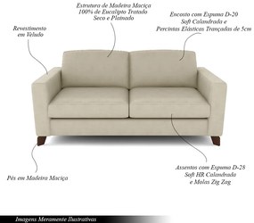 Sofá Sala de Estar Living 3 Lugares 260cm Presley Pés Madeira Veludo Bege G52 - Gran Belo