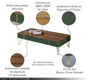 Mesa de Centro Cadenza em MDP/MDF com Pés em Aço Verde Pistache/Castanho G26 - Hb Móveis