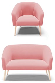 Sofá Namoradeira e Poltrona Pé Palito Natural Stella Suede Rosê D03 - D'Rossi