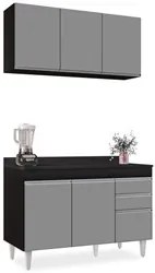 Armário Virgínia e Balcão com Tampo Michigan 120cm Preto/Cinza - Lumil