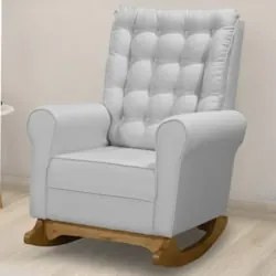 Poltrona Amamentação Base Madeira Balanço Maju Linho Cinza F03 - Mpoze