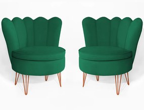 Conjunto 2 Poltrona Dália Pés Hairpin Legs Bronze Veludo Verde Bandeira