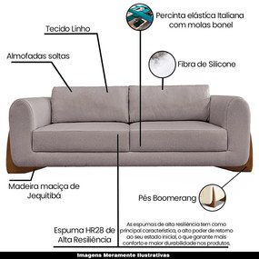 Sofá Decorativo 3 Lugares 250cm Pés em Madeira Buzz Linho Areia Rústica G63 - Gran Belo