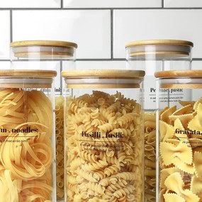 Pote de Vidro com Tampa de Bambu Redondo Longo - 1,7L