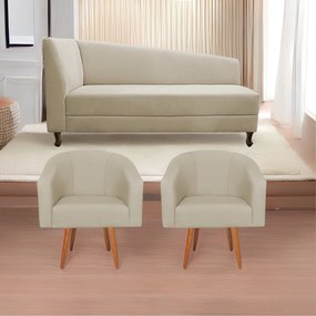 Kit Divã Recamier Heitor 140cm Lado Esquerdo e 02 Poltronas Luiza Suede - ADJ Decor