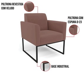 Poltrona Base Industrial Preto Marisa Veludo D03 - D'Rossi - Rose