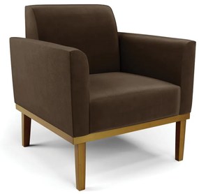 Poltrona Base de Madeira Fixa Castanho Marisa Suede - Marrom