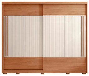 Guarda Roupa Casal Polônia Ripado com 2 Portas de Correr 6 Gavetas Ripado MDF Freijo/OffWhite/Sued G11 - Gran Belo