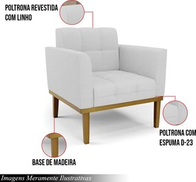 Poltrona Decorativa Karen Pés Fixo em Madeira Castanho Linho Cinza G19 - Gran Belo