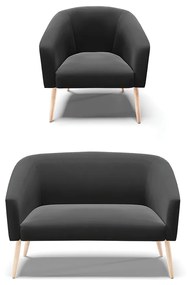 Sofá Namoradeira e Poltrona Pé Palito Natural Stella Suede Preto D03 - D'Rossi