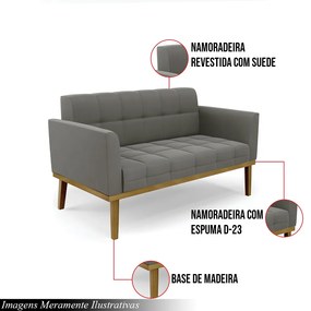 Poltrona Namoradeira Decorativa Karen Pés Fixo em Madeira Castanho Suede Grafite G19 - Gran Belo