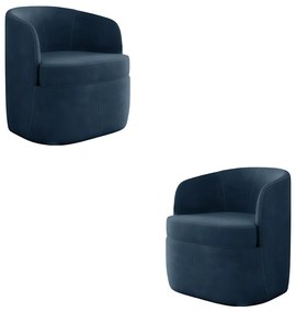 Kit 2 Poltronas Decorativas Design Moderno Bel Sala de Estar Base Giratória Veludo Azul Marinho G33 - Gran Belo