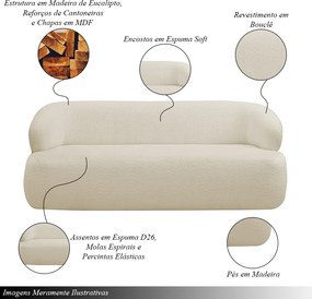 Conjunto Sala de Estar Decorativo Charlote 1 Poltrona Namoradeira 150cm 1 Poltrona Base Fixa com Puff Bouclê Bege G88 - Gran Belo