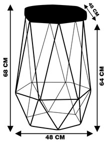 Banqueta Decorativa Rubel Base Preta Veludo Preto G41 - Gran Belo