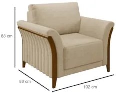 Poltrona Decorativa Sala de Estar 102cm Pés Madeira Roya Z32 Linho Beg