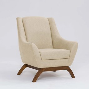 Poltrona Decorativa Mildred D07 Pés Madeira Linho Marfim - D'Rossi