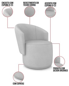 Sofá Namoradeira e 2 Poltronas Orgânica para Sala Malu Sintético M11 - D'Rossi - Cinza
