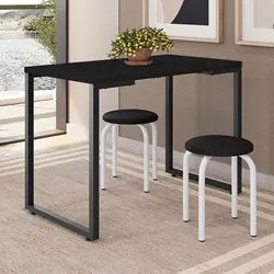 Mesa de Cozinha Bistrô Porto Preto 120cm com 2 Banquetas Industriais M