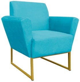 Poltrona Dora Suede Base Metálica Dourado D'Rossi - Azul Turquesa