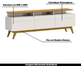 Rack Bancada 3 Gavetas com Nicho 218cm Amy Off White/Nature G29 - Gran Belo