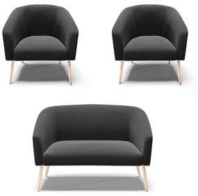 Namoradeira e 2 Poltronas Pé Palito Natural Stella Suede D03 - D'Rossi - Preto