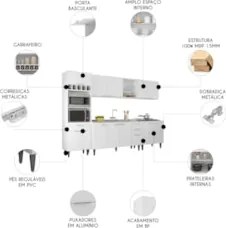 Armário de Cozinha CP05 Com Pia 150cm Pérola Z34 Branco     - Mpozenat