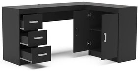 Mesa Em L Escritório Espanha 2 Portas 3 Gavetas - Preto