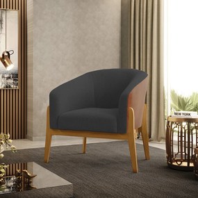 Poltrona Decorativa Base Madeira Stella PU Nozes/Bouclê D03 - D'Rossi - Grafite