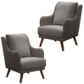 Kit 2 Poltronas Decorativas Catar com Tachas Suede Cinza G33 - Gran Belo