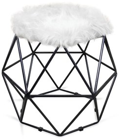 Puff Aramado Hexágono Decorativo Industrial Preto com Pelúcia Branco D03 - D'Rossi