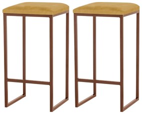 Kit 2 Banqueta Decorativa Billie Base Bronze Suede Mostarda G41 - Gran Belo
