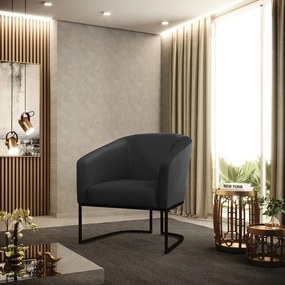 Poltrona Decorativa Industrial Preto Stella Sintético D03 - D'Rossi - Preto
