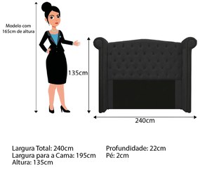 Kit Cabeceira e Calçadeira Veneza 195 cm King Size Suede Preto - ADJ Decor