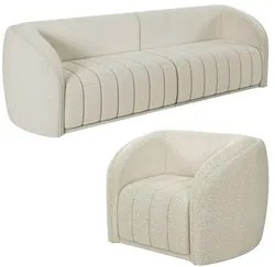 Sofá Decorativo 3 Lugares 292cm e Poltrona Meris M22 Boucle Cru - Mpoz