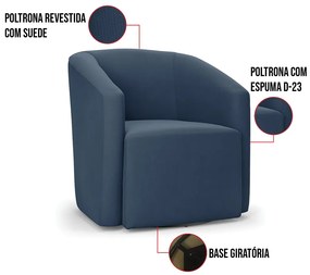 Poltrona Decorativa Base Giratória Stella Max Suede D03 - D'Rossi - Azul Marinho