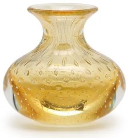 Vaso Mini Baixo Tela Âmbar com Ouro Murano Cristais Cadoro