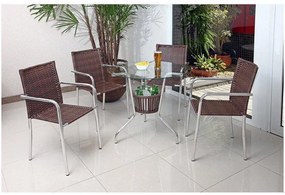 Conjunto de Mesa Jardim Alumínio Fibra 4 Cadeiras Área Externa Castanho