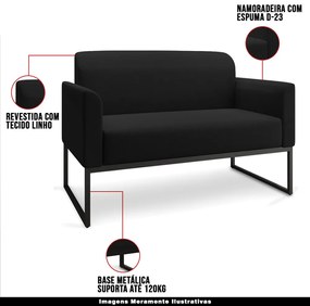 Poltrona Namoradeira Decorativa Isabella Base Industrial Linho Preto G19 - Gran Belo