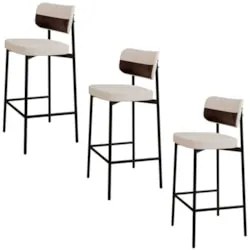 Banqueta Alta Bar Estofada Kit 3 Ella M25 Linho Palha/Marrom - Mpozena