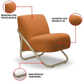 Poltrona Sala Decorativa Industrial Champanhe Martina Bouclê K01 - D'Rossi - Caramelo