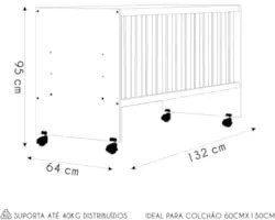Berço Reto Para Colchão 130x60 Com Rodízios Doce Sonho Branco - Qmovi