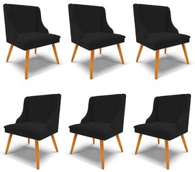 Kit 6 Cadeiras Decorativas Sala de Jantar Pés Palito de Madeira Firenze Linho Preto/Natural G19 - Gran Belo