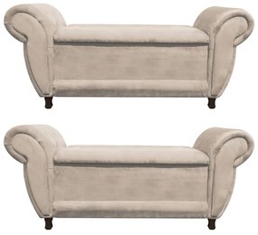 Kit 02 Recamier com Baú Itália Namoradeira Calçadeira Suede Bege D'Rossi