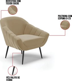 Poltrona Giovana Suede Pés Palito de Ferro D01 - D'Rossi - Marrom Rato