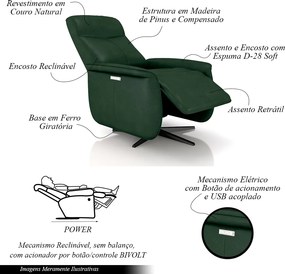 Poltrona do Papai Reclinável Power Elétrica Anakin Base Estrela Giratória USB Couro Verde G76 - Gran Belo