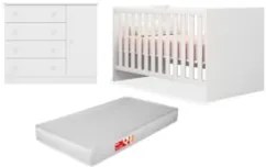 Berço Americano Mini Cama Com Colchão e Cômoda Doce Sonho Branco - Qmo